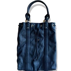 Sigrid Olsen Navy Blue Leather Tote with Gold Hardware
